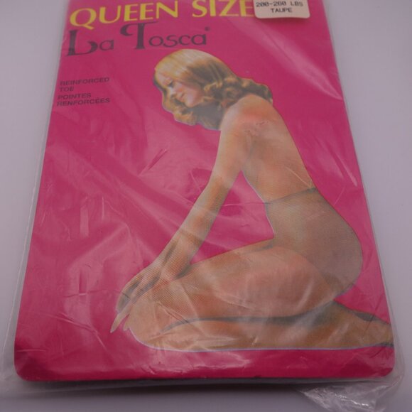 Vintage La Tosca Queen Size Reinforced Toe X LARGE 200-260 lbs. Taupe Panty Hose - Picture 2 of 16
